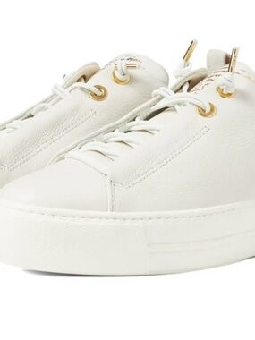 Paul Green Cream-White Platform Lace-Up Sneakers with Gold Eyelets